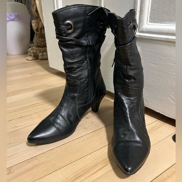 Shoes - Elegant Black Faux Leather Women's Kitten Heel Boots